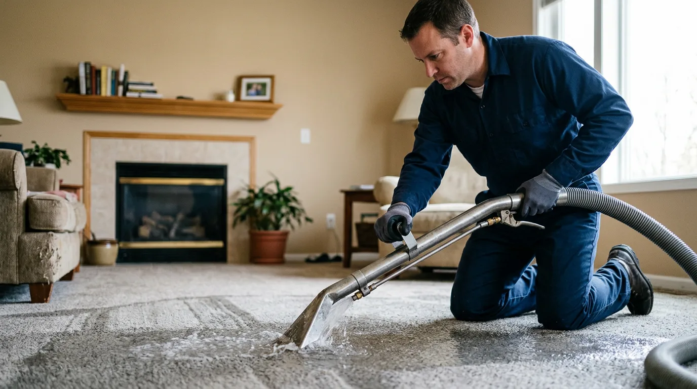 Water damage restoration technician working near Rockland, ID